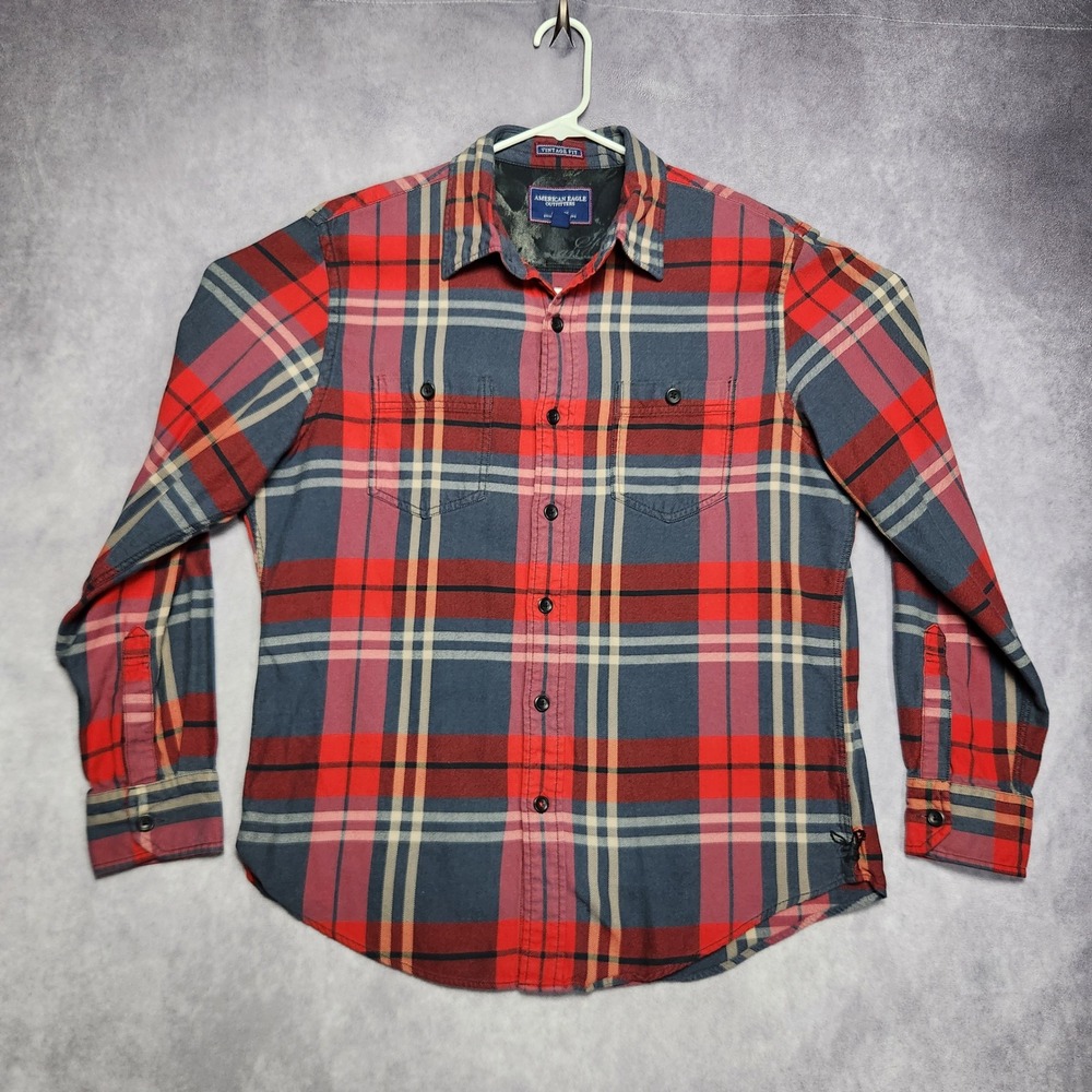 American Eagle Outfitters Vintage Fit‎ Red Blue Plaid Flannel Shirt size Large